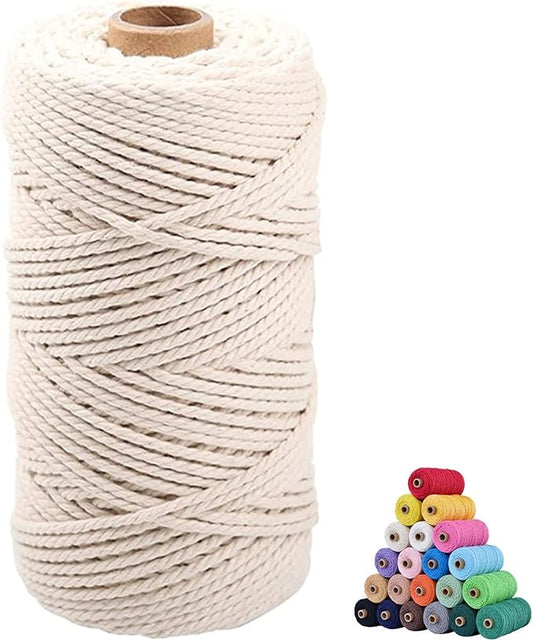 Macrame Cotton Cord 3mm x 109Yards, Beige Natural Macrame Rope, Perfect Macrame Supplies Cotton Cord for Macrame Plant Hangers DIY Crafts (Beige, 3mm*109Yards)