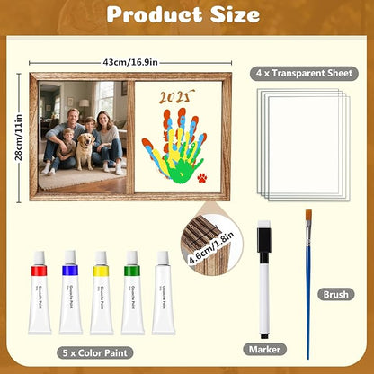 Lurgno Family Handprint Kit, DIY Baby Hand and Footprint Kit， Handmade Keepsake Wooden Frame, Family Gifts with 5 Non-Toxic Baby-Safe Paint, Ideas Gift for New Parents, Father's Day, Mother's Day