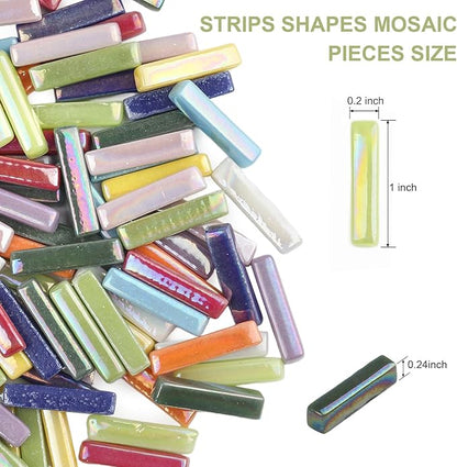 Youway Style Iridescent Mosaic Tiles for Crafts,200g Assorted Colors Glass Mosaic Pieces Bulk, Linear Shapes for DIY Art Crafts Supplies and Mosaic Projects
