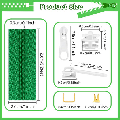DOITEM 15.3 Yards/ 14 m 5 Pieces Assorted Colors #3 Nylon Coil Zippers, Sewing Zippers Endless Zips with 20 Pieces Zipper Sliders Zip Heads for DIY Sewing Tailor Craft Supplies (Green White)