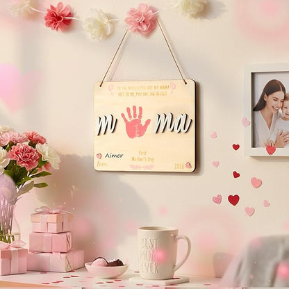 R HORSE 3D First Mother's Day Baby DIY Handprint Hanging Art Sign, Wooden Handprint Art Craft Sign from Baby, First Mothers Day Gift for Mom from Daughter or Son Memory Keepsake Craft Wall Decor