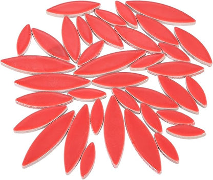 uxcell Ceramic Mosaic Tile, About 200g Teardrop Leaf Tile Mosaic Block for Handicrafts Artwork, True Red