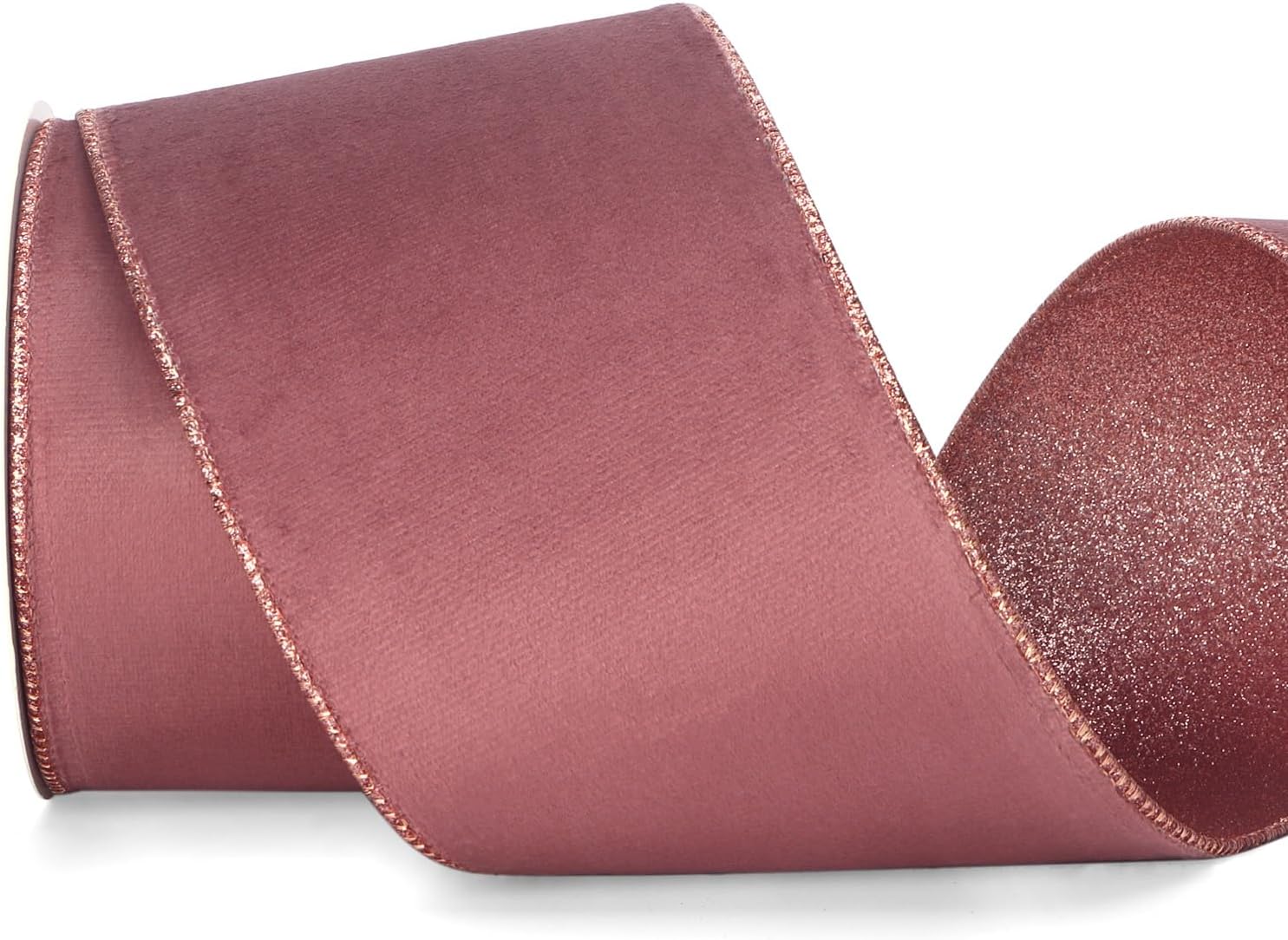 Ribbli Rose Gold Velvet Wired Ribbon 4 Inch Dusty Rose Velvet with Rose Gold Glitter Christmas Ribbon for Christmas Tree Decoration Big Bow Gift Wrapping Crafts Wreaths Supplies- 10 Yards - Crafty Corner
