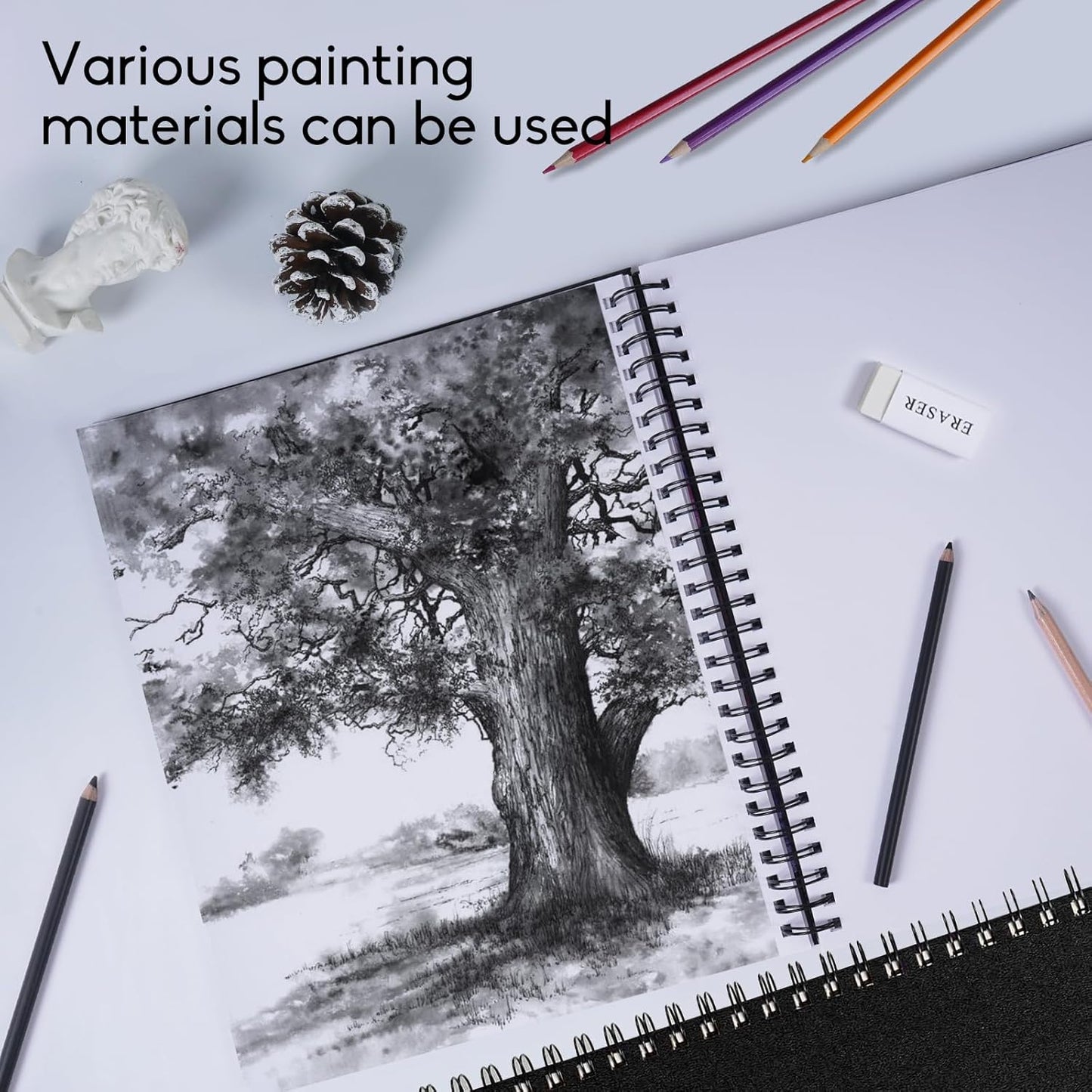 CONDA 9"x12" Double-Sided Hardbound Sketchbook, 60 Sheets, Heavyweight Hardcover Sketchbook, Spiral Sketch Pad, Durable Acid Free Drawing Paper for Drawing Painting - Crafty Corner