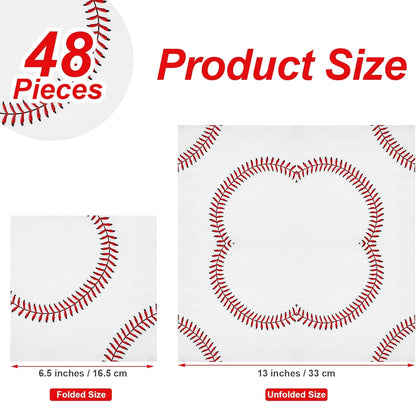 Aodaer 48 Pieces Baseball Napkins - 13 x 13 Inches Disposable Pattern Napkins for Sports Party Supplies, Birthday Party Decorations