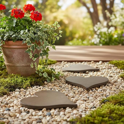Comfy Hour 10 Inch Heart Shaped Cast Iron Garden Stepping Stone, Heavy Duty Decorative Metal Paver for Outdoor Walkway, Lawn & Yard Art Decor, Weatherproof Rustic Path Stone, Brown,