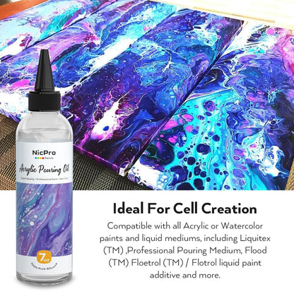 Nicpro 7 Ounce Silicone Pouring Oil for Art, Dramatic Cell Activator for Acrylic Paint Pour, 100% Silicone Medium Compatible with All Painting Acrylic or Watercolor