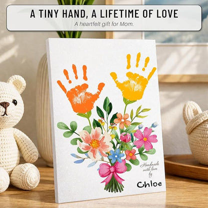 MIKAYENUS Happy Mother's Day Handprint Craft - First Mother's Day Craft Gifts From Kid To Mom - Hand Frint Crafts & Arts - DIY Flowers Handprint Gifts For Grandparents, Mom From Kid, Son, Daughter
