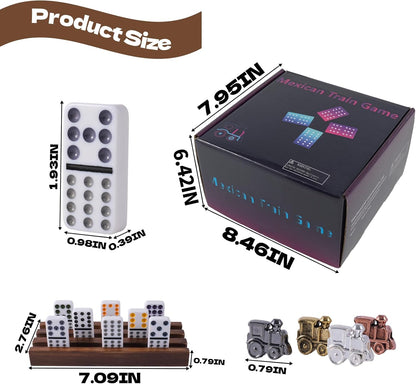 8 Players Mexican Train Dominoes Game Set - Double 12 Dominoes with Wooden Hub, 8 Metal Trains & Domino Storage Bag| Family Board Game for 2-8 Players