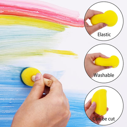 Hapeper 28 Pieces Round Sponge Brush, Artist Painting Foam Sponge for Watercolor, Crafts, Face Painting