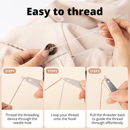 37 Pcs Big Eye Steel Sewing Needles Kit - Stainless Steel Needles for Hand Sewing Kit with Thread Ripper, Needle Threaders, Threads and Thimbles