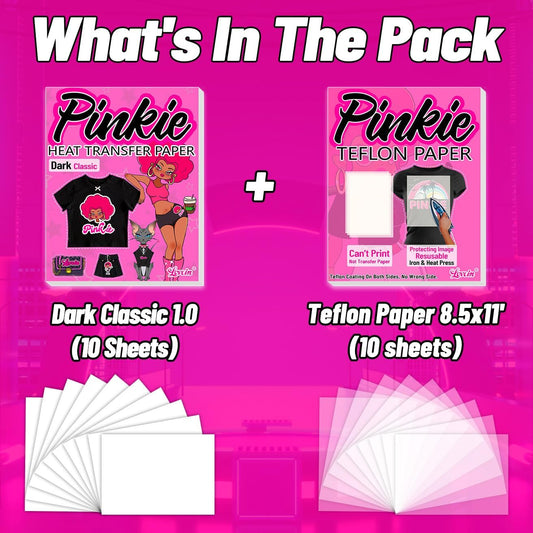 Lovein-Pinkie Heat Transfer Paper for Dark Fabric, Iron on Transfer Paper for Inkjet Printer & Teflon Sheets for Heat Press Machine (Mix Pack, 20 Sheets, 8.5x11'')