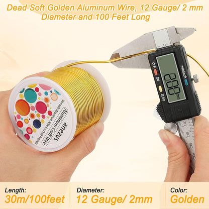 Anezus 12 Gauge Craft Wire Bendable - 2mm Metal Armature Sculpting Wire for Crafting, Wreath Making, Jewelry Making, Beading, Floral (Golden, 100 Feet)