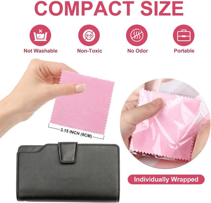 SEVENWELL 100pcs Jewelry Cleaning Cloth Pink Polishing Cloth for Sterling Silver Gold Platinum Small Silver Polish 8x8cm