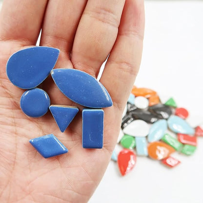 50 Blue Ceramic Petal Mosaic Tiles, 50 Pieces, 7 Colors, 6 Shapes, Indoor/Outdoor Use