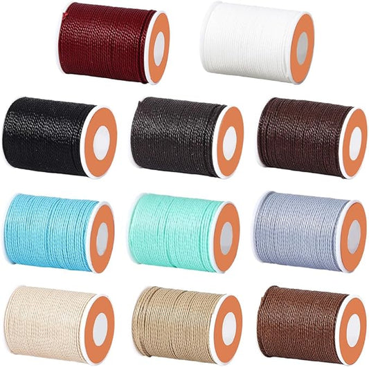 11 Rolls 132 Yards 1MM Round Waxed Thread Mixed Color Beading Rope Twist Wax Polyester Cord String Taiwan Sturdy Threads for Jewelry Making Bracelets Neckalces Waist Macrame Decor Supplies