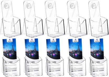 Acrylic Brochure Holder 4x9 Inch, Clear Pamphlet Holder Display Stand for Trifold 4 Inch Flyers, Booklets, Table Signs, Plastic Rack Card Holder for Office, Home, Store, 10 Pack