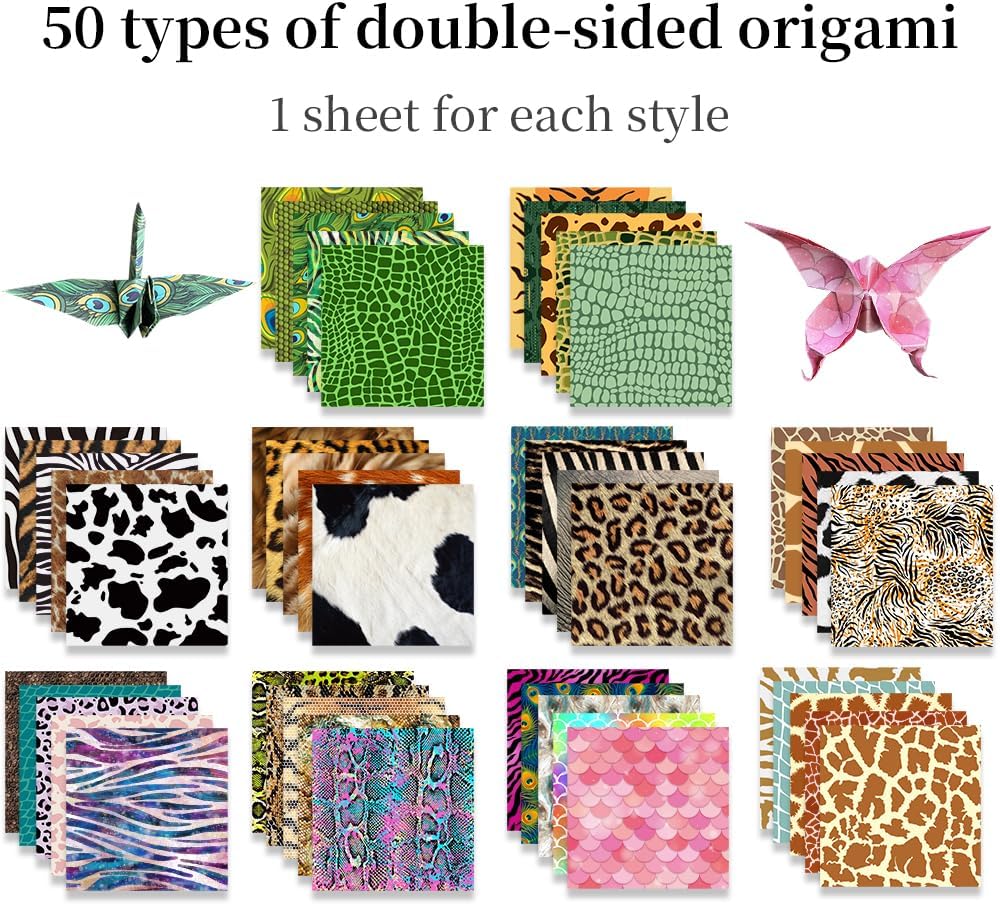 Square Origami Paper 6x6 Double Sided 50 Sheets 50 Colors 70GSM Origami Kit Japanese Chiyo Easy Fold Arts Crafts DIY Handwork Beginner Animal Fur - Crafty Corner