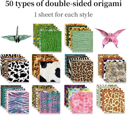 Square Origami Paper 6x6 Double Sided 50 Sheets 50 Colors 70GSM Origami Kit Japanese Chiyo Easy Fold Arts Crafts DIY Handwork Beginner Animal Fur - Crafty Corner