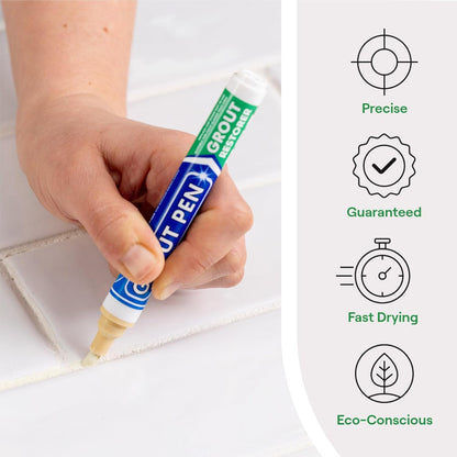 Grout Pen Cream Tile Paint Marker: Waterproof Grout Paint Pen, Tile Grout Colorant and Sealer Pen for Bathroom, Shower, Kitchen, More - Cream, Narrow 5mm Tip (7mL)