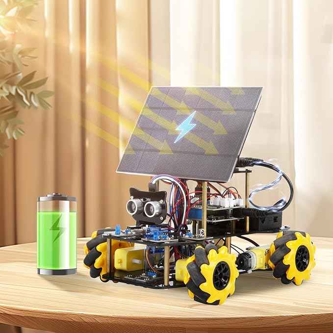 ACEBOTT Smart Robot Solar Energy Car Kit, 4WD Remote Control Car Compatible with Arduino IDE, Electronic Programming Project/STEM Education/Science Coding Kit for 12+ Teens Birthday Unique Gifts