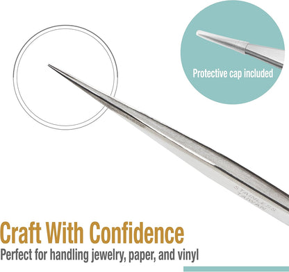 Beaditive High Precision Tweezers 3 Pack - 4.7" Craft Tweezers for Sewing, Beading & DIY Crafts - Non-Serrated Jewelry Tweezer Set with Fine Point Tips - Stainless Steel Needle Nose Hobby Tweezers