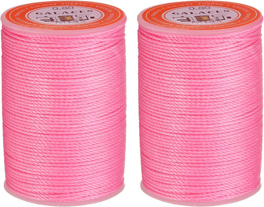 uxcell Round Leather Sewing Waxed Thread, 55m / 60 Yards Polyester Wax String, 0.80mm Wax Stitching Cord for Leather Crafts, Bookbinding, Bracelets Braided, Rose, 2pcs