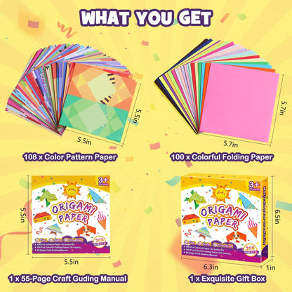 Pigipigi Kids Craft Origami Paper Kit for Kids Ages 5-8 8-12, with Guiding Book, 208 Sheets DIY Art and Crafts Supplies, Colorful Folding Papers Set Projects Gifts Activity for Boy Girl Toys(Cartoon) - Crafty Corner