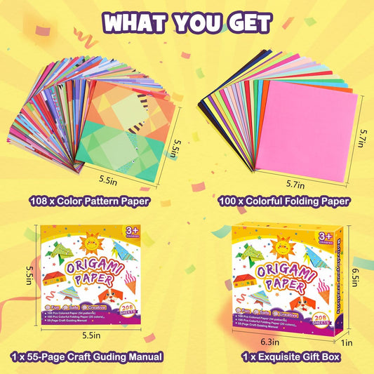 Pigipigi Kids Craft Origami Paper Kit for Kids Ages 5-8 8-12, with Guiding Book, 208 Sheets DIY Art and Crafts Supplies, Colorful Folding Papers Set Projects Gifts Activity for Boy Girl Toys(Cartoon) - Crafty Corner