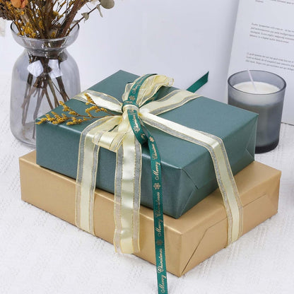 NESCCI Dark Green & Gold Matte Wrapping Paper,Double Sided Solid Color Pearly-Lustre Paper,Gift Wrapping Paper,Perfect for Wedding,Valentine's Day,Birthday,Christmas,Baby Shower(17 Inches X 32.8 Feet)