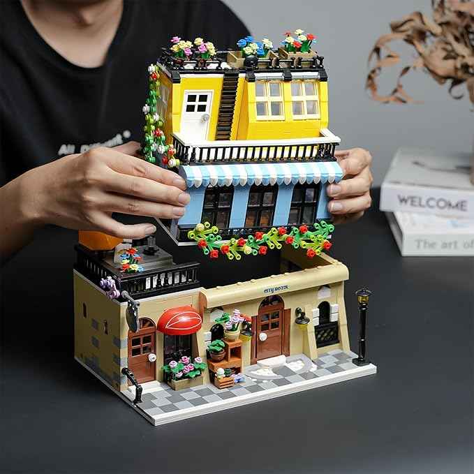ENJBRICK Flowers City Hotel House Building Kit for Adutls, Creator Building Toy Set with Apartmant and Shops for Girls and Adults 1464 pcs