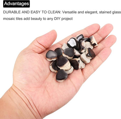 MECCANIXITY 200g Ceramic Mosaic Tiles for Crafts Bulk, Heart Black Ceramic Tiles for Mosaic Kits Garden Stepping Stone Cup Mat