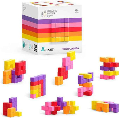 PIXIO Mini Magnetic Blocks Building Toy in The Pixel Art Style with Free App - 5/16" Plastic Cubes with Magnets Inside - Open Ended Toy - Creativity Toy for Ages 6+ PIXOPLASMA - 60pcs