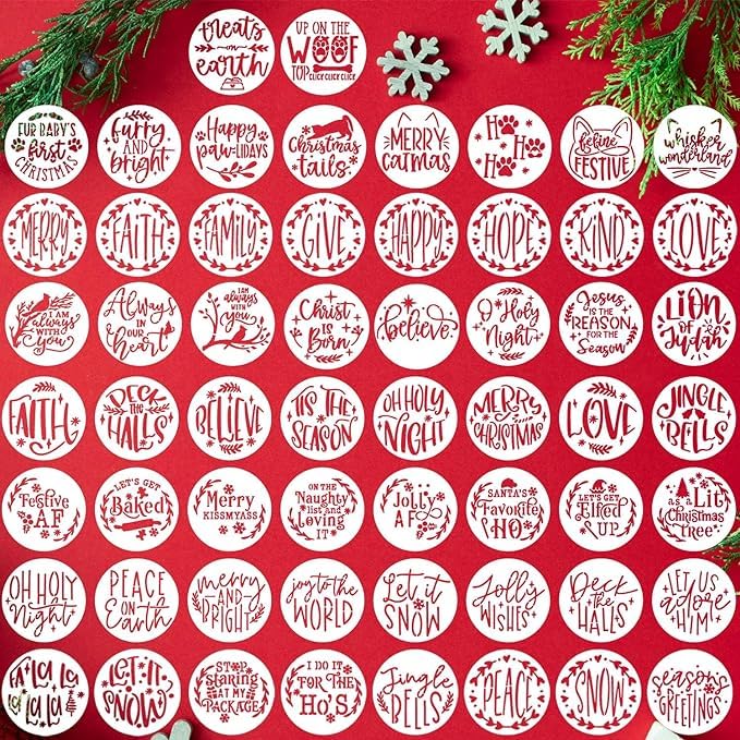 Christmas Stencils for Painting on Wood Slice (58 Count)