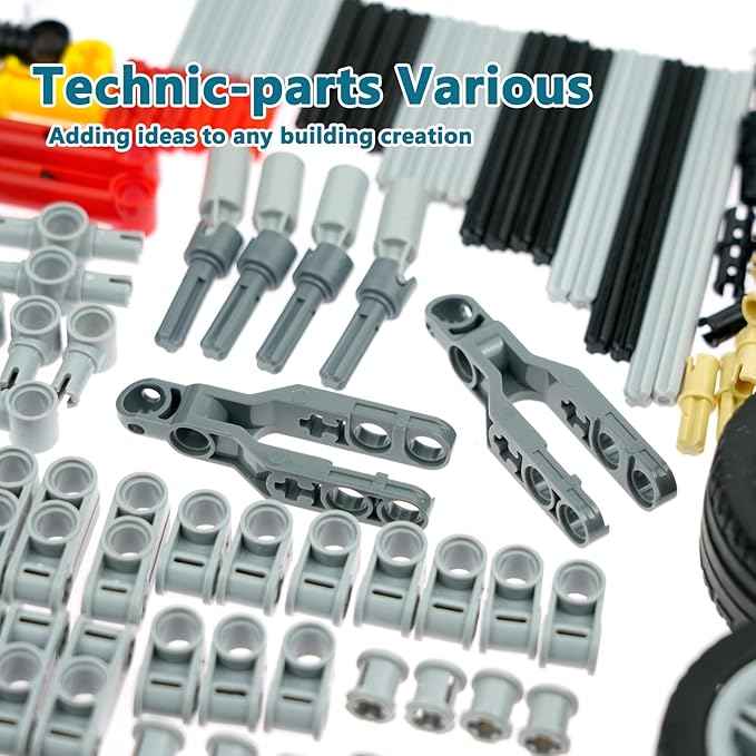 Gears-Axles-Pins Sets Compatible with Technic-Parts Pieces-Motor, Car-Wheels-Tires Chain Link Connector Building Block Accessories Shock Absorber Steering Shaft Gearbox Gears Bricks