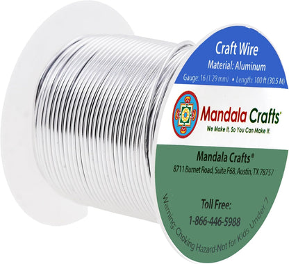 Mandala Crafts 16 Gauge Anodized Aluminum Craft Wire for Jewelry Making - 100 FT Colored Flexible Silver Tone Wire - Bendable for Bonsai Armature Crafting Sculpting - Crafty Corner