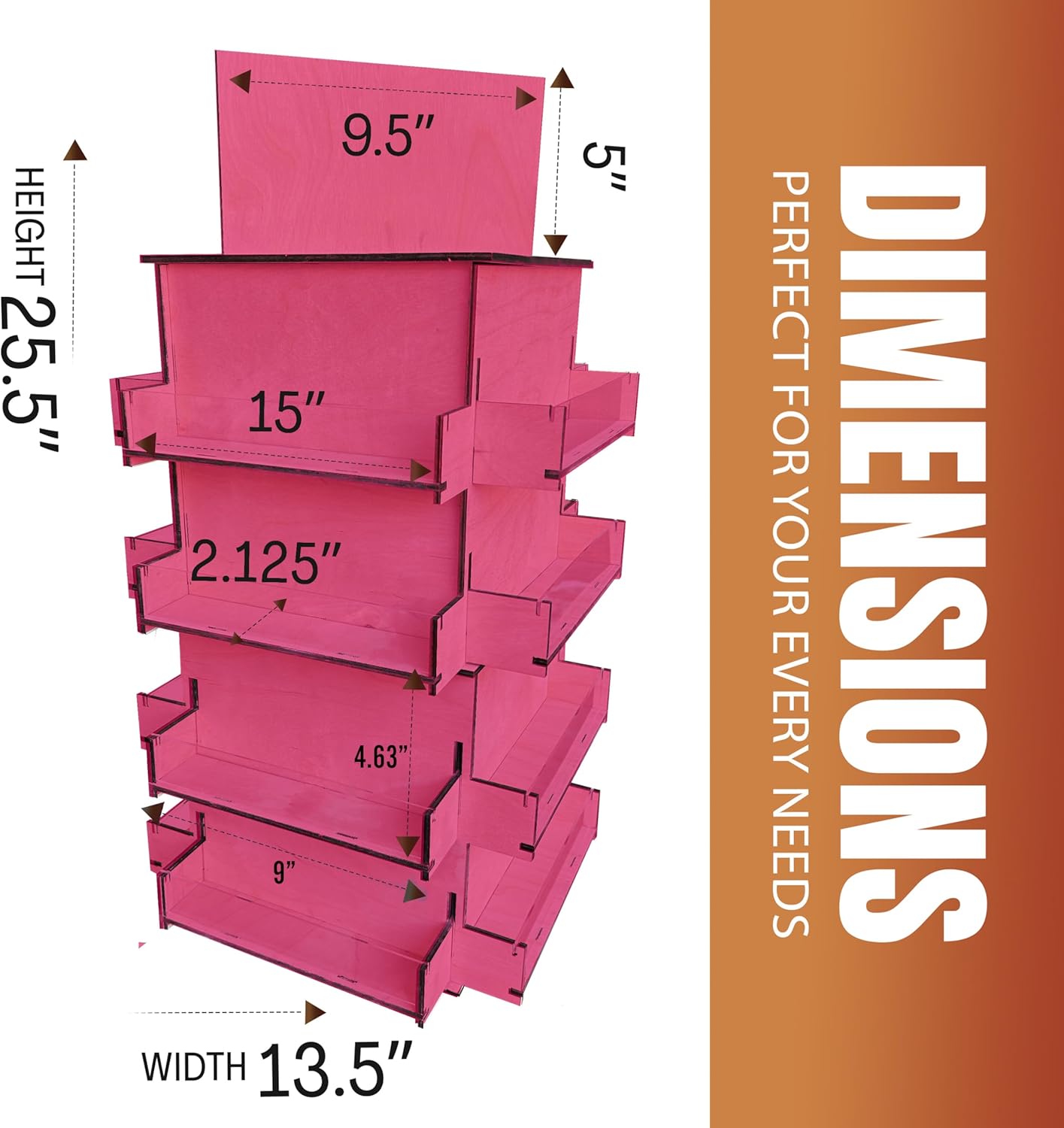 TORCHED DISPLAYS 4-Sided Rotating Display Stand - Craft Shows, Trade Shows, Markets - Small & Medium-Sized Items like Stickers, Postcards, Coasters, Note Pads, Napkins, Easy to Assemble (Pink)