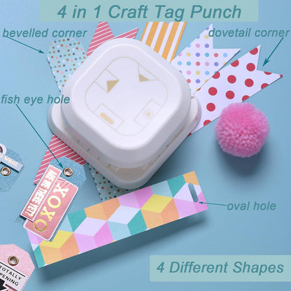Craft Tag Punch Tag Paper Punches 4 in 1 Hole Puncher for Making Scrapbooking DIY Crafts Paper Punches (4 Shapes) - Crafty Corner