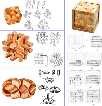 18 Pack Wooden Brain Teaser Puzzles Stress Relief Toys Wooden Burr Puzzles Brain Teaser Puzzle with Gift Packing Box Magic Puzzle Games Toy for Kids and Adults by AHYUAN (Bamboo)
