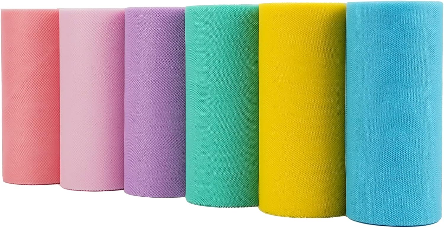 MEEDEE Pastel Tulle Ribbon 6 Rolls Tulle Fabric Spool Ribbon, 6 inch by 25 Yards/Spool, Perfect for Tutus DIY Wedding Table Skirt Rainbow Party Decorations Gift Wrapping - Crafty Corner
