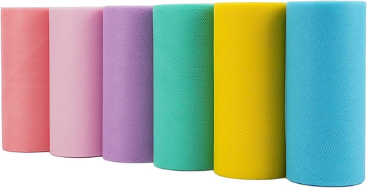 MEEDEE Pastel Tulle Ribbon 6 Rolls Tulle Fabric Spool Ribbon, 6 inch by 25 Yards/Spool, Perfect for Tutus DIY Wedding Table Skirt Rainbow Party Decorations Gift Wrapping - Crafty Corner