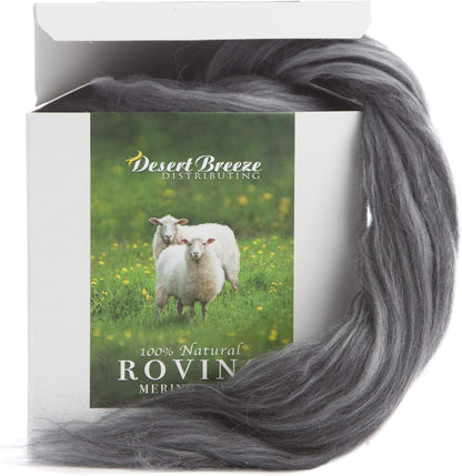 Desert Breeze Distributing – 100% Natural Merino Wool Roving, Wool for Spinning, Tapestry Yarn, Needle Felting, Wet Felting, Big Yarn Roving, 19 Micron, 70mm Staple Length, 8 OZ Size, Color Orca