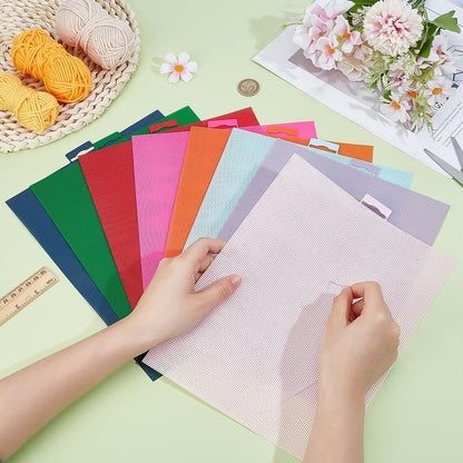 BENECREAT 8 Pcs 14 Count Plastic Canvas Sheets, 8 Colors Plastic Mesh Sheets, Eye Mesh for Embroidery Crafting, Cross Stitching, Knit Crochet Yarn Crafting, Rectangle, 8.3x11 Inch