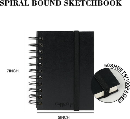 CuppaClip Sketch Book Hardcover Drawing Pad 300GSM Acid-Free Paper Spiral Bound Sketchbook 50 Sheets/100 Pages Art Supplies (Spiral Binding, 4x5.9in)