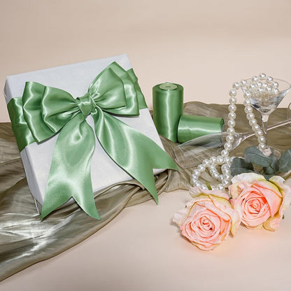 LaRibbons Sage Green Satin Ribbon 3 Inch 10 Yards Double Faced Luxury Light Green Silk Ribbon for Gift Wrapping Flower Bouquets Bow Christmas Wedding Party Decoration - Crafty Corner