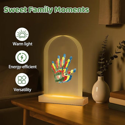 Family Handprint Kit with Light, DIY Baby Hand and Footprint Handmade Keepsake Kit, Family Gifts with 5 Non-Toxic Baby-Safe Paint, Ideas Gift for New Parents, Grandparents, Father's Day, Mother's Day