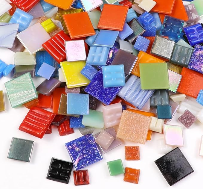 2cm (3/4") Square Vitreous Glass Mosaic Tiles for Crafts Bulk, 1 LB Colorful Mix Quartz Glass Tiles for DIY Art Crafts Kit Adult Kids and Home Deco (1cm,1.5 & 2cm Mix)