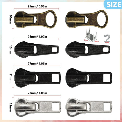 24 Pcs #5#7 Zipper Sliders Replacement Zipper Pull Repair Kit Includes Top and Bottom Stoppers for Clothing Bags Purses Luggage Metal Plastic Nylon Coil Jacket Zippers Supplies