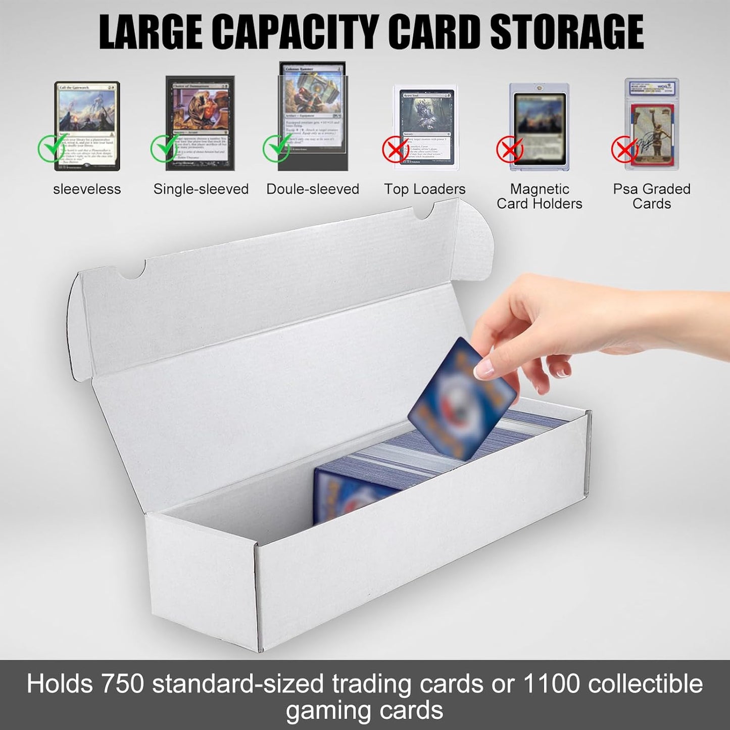 Trading Card Storage Box, 6-Pack 1100 Count White Corrugated Cardboard Bulk Sports Storage Box for TCG/Magic/Mtg Basketball Cards, Collectible Trading Cards