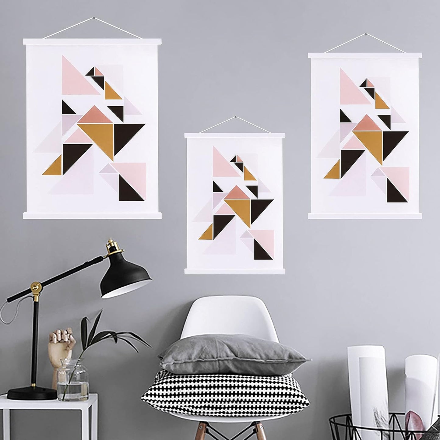 Ywlake Magnetic Poster Hanger, 9x12 9x14 9x17 Poster Frame Wood Wooden Magnet Print Posters Dowel Scroll Hanger Hangers Hanging Kit for Walls Map Canvas Artwork (White, 9")